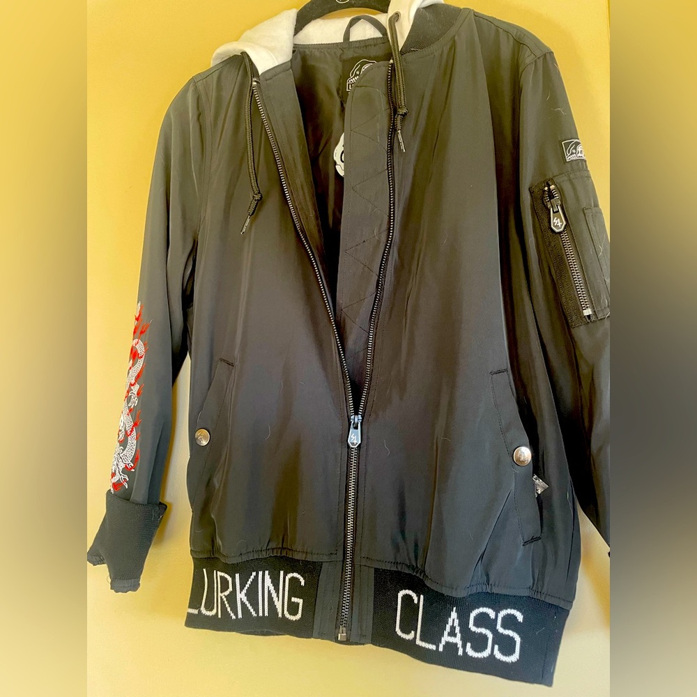 Dragon hooded bomber jacket